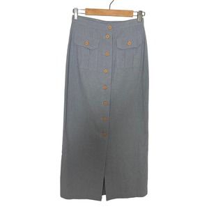 LA City Paris Blue Linen Blend Button Front Pocket Midi Skirt 27